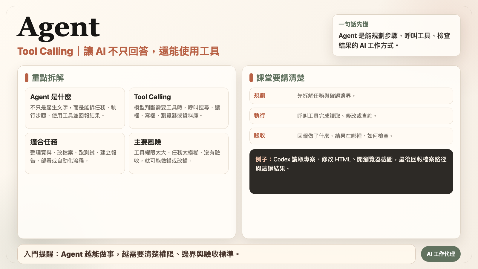 Agent 與 Tool Calling 名詞圖卡