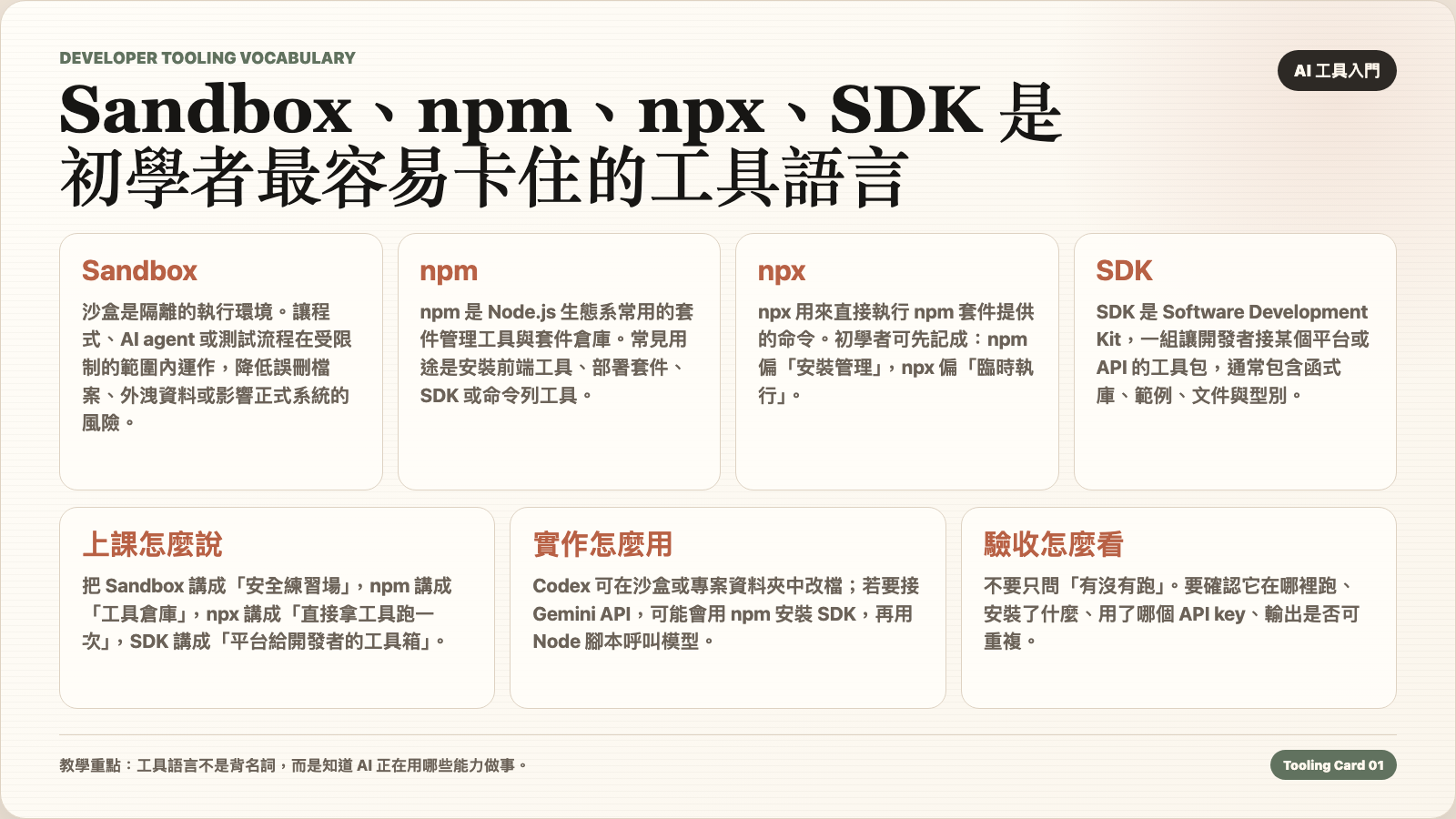 Sandbox npm npx SDK 開發工具語言補充圖卡
